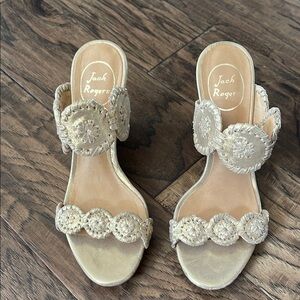 Jack Rogers Cream Sandals with Floral Crystal Accents